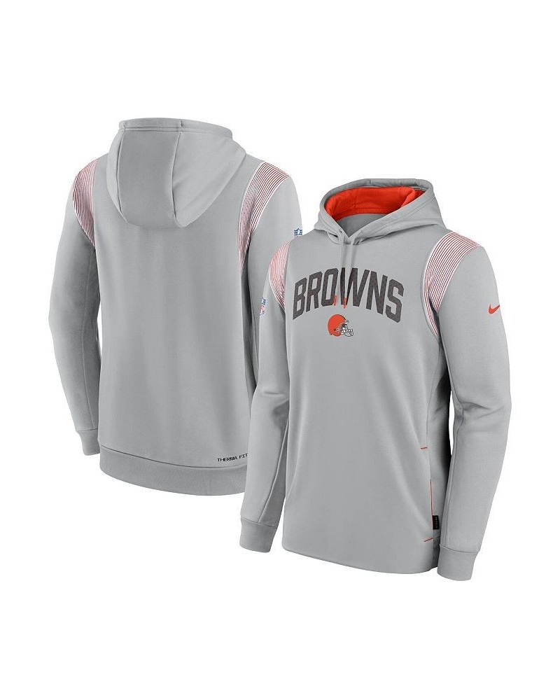 Men's Gray Cleveland Browns Sideline Athletic Stack Performance Pullover Hoodie $29.20 Sweatshirt