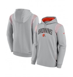 Men's Gray Cleveland Browns Sideline Athletic Stack Performance Pullover Hoodie $29.20 Sweatshirt