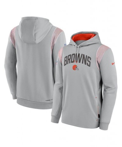 Men's Gray Cleveland Browns Sideline Athletic Stack Performance Pullover Hoodie $29.20 Sweatshirt