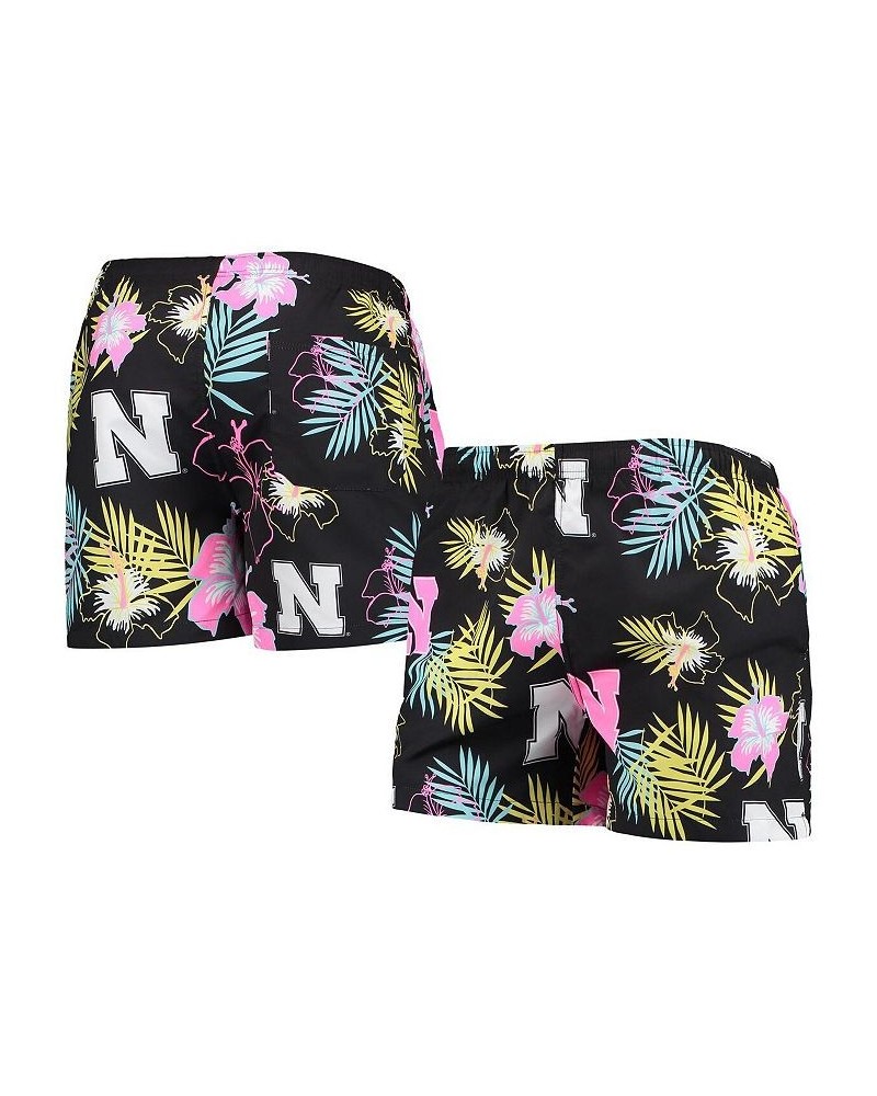 Men's Black Nebraska Huskers Neon Floral Swim Trunks $33.59 Swimsuits