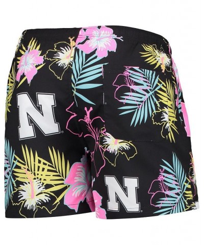 Men's Black Nebraska Huskers Neon Floral Swim Trunks $33.59 Swimsuits