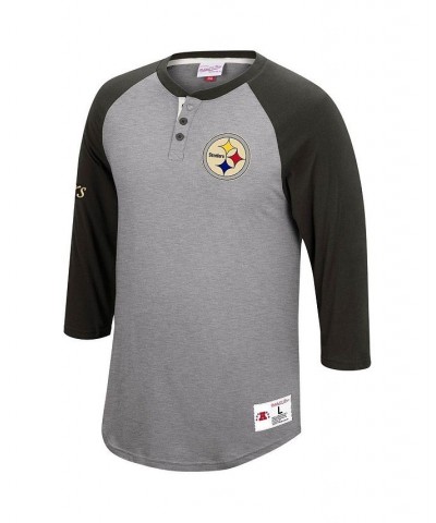 Men's Heather Gray Pittsburgh Steelers Historic Logo Ultimate Play 3/4 Sleeve Raglan Henley T-shirt $29.90 T-Shirts