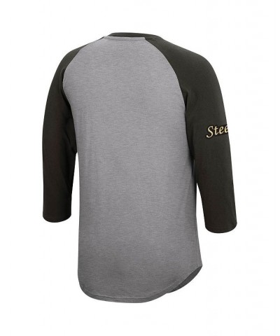 Men's Heather Gray Pittsburgh Steelers Historic Logo Ultimate Play 3/4 Sleeve Raglan Henley T-shirt $29.90 T-Shirts