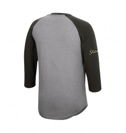 Men's Heather Gray Pittsburgh Steelers Historic Logo Ultimate Play 3/4 Sleeve Raglan Henley T-shirt $29.90 T-Shirts