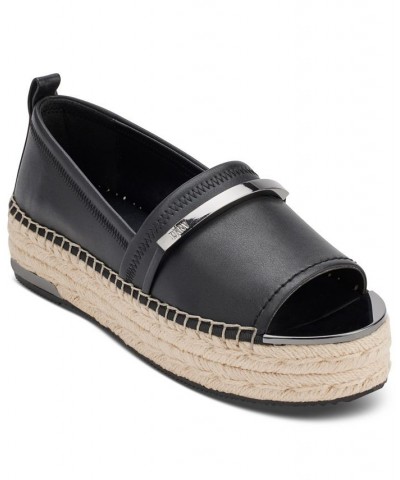 Myrene Embellished Espadrille Platform Flats Black $45.15 Shoes