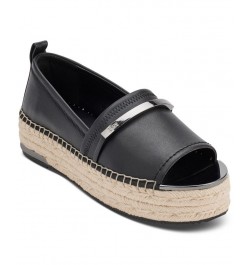 Myrene Embellished Espadrille Platform Flats Black $45.15 Shoes