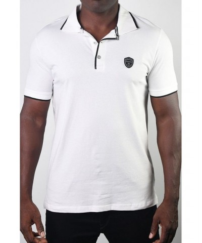 Men's Basic Short Sleeve Logo Botton Polo White $20.58 Polo Shirts