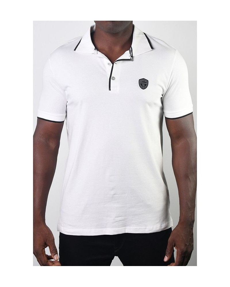 Men's Basic Short Sleeve Logo Botton Polo White $20.58 Polo Shirts