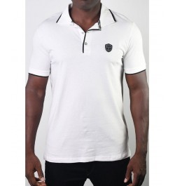 Men's Basic Short Sleeve Logo Botton Polo White $20.58 Polo Shirts