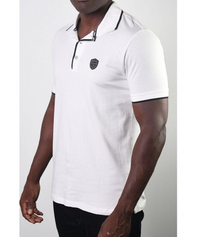 Men's Basic Short Sleeve Logo Botton Polo White $20.58 Polo Shirts