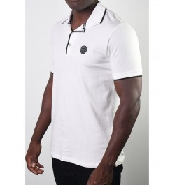 Men's Basic Short Sleeve Logo Botton Polo White $20.58 Polo Shirts