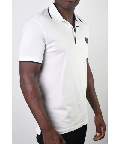 Men's Basic Short Sleeve Logo Botton Polo White $20.58 Polo Shirts