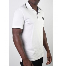 Men's Basic Short Sleeve Logo Botton Polo White $20.58 Polo Shirts