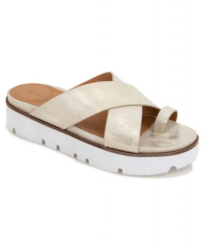 Women's Lilly Flatform X Band Flat Sandals White $62.53 Shoes