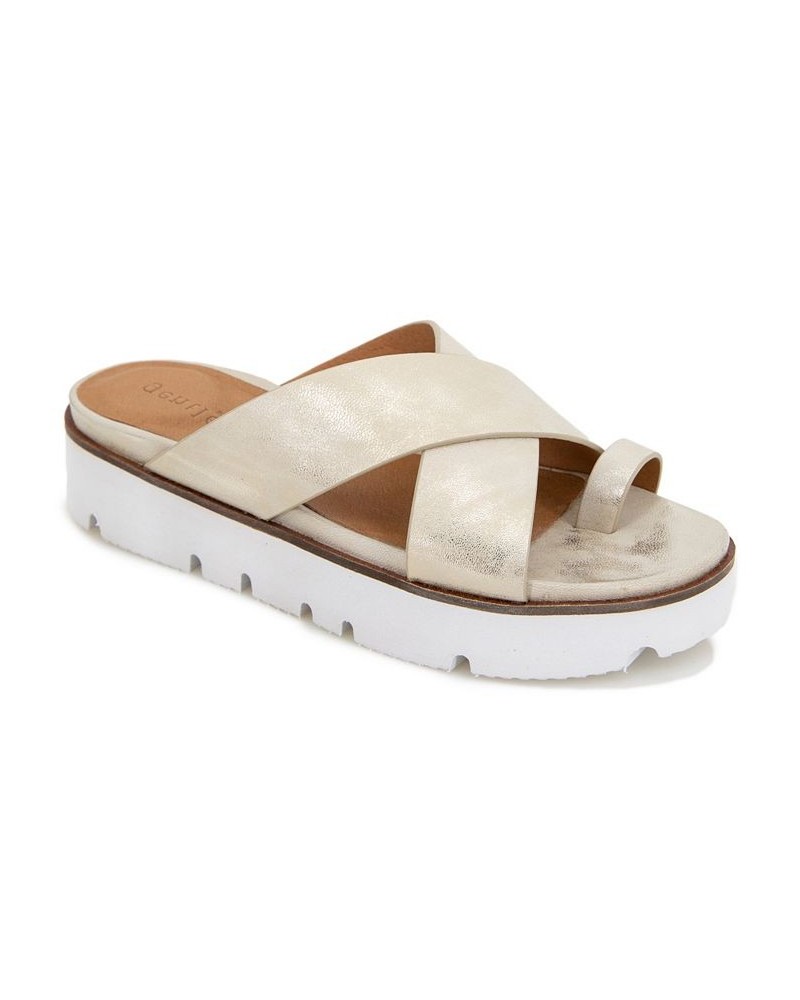 Women's Lilly Flatform X Band Flat Sandals White $62.53 Shoes