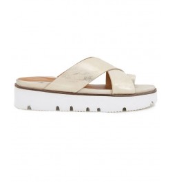 Women's Lilly Flatform X Band Flat Sandals White $62.53 Shoes