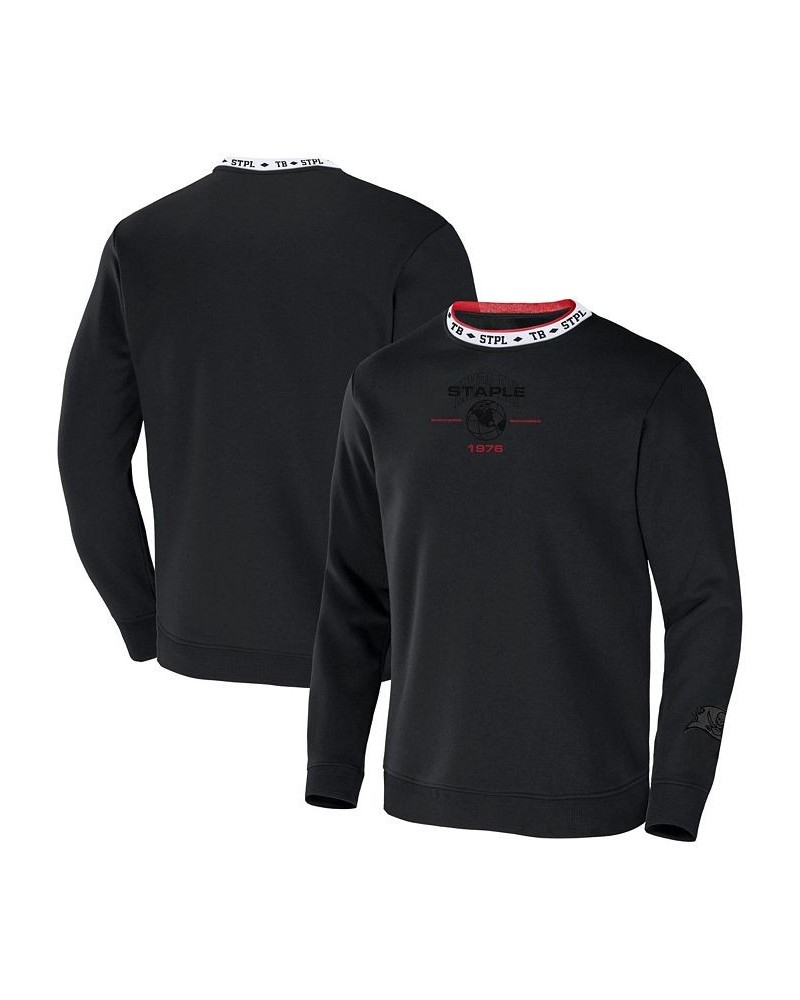 Men's NFL X Staple Black Tampa Bay Buccaneers Embroidered Fundementals Globe Pullover Crew Sweatshirt $32.85 Sweatshirt