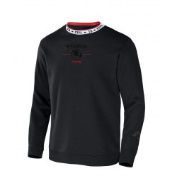 Men's NFL X Staple Black Tampa Bay Buccaneers Embroidered Fundementals Globe Pullover Crew Sweatshirt $32.85 Sweatshirt