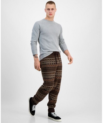 Men's Regular-Fit Fair Isle Knit Joggers Green $18.52 Pants