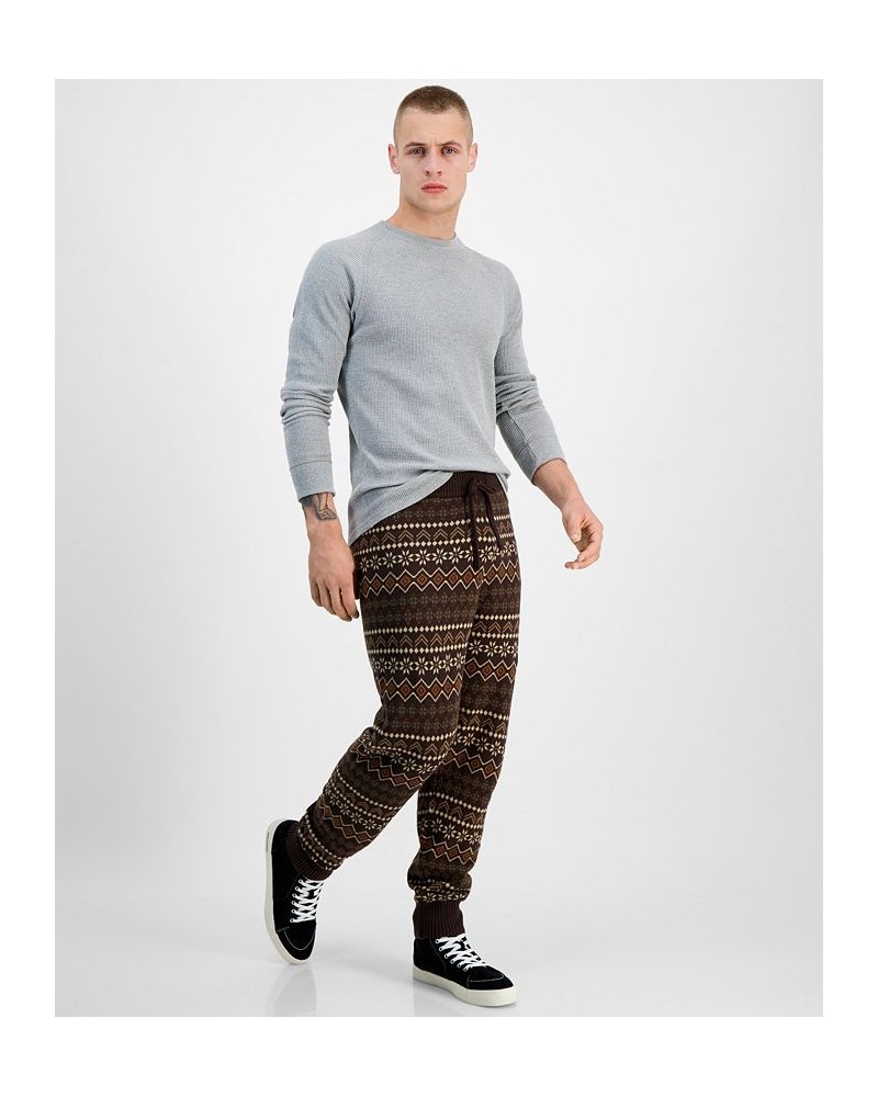 Men's Regular-Fit Fair Isle Knit Joggers Green $18.52 Pants