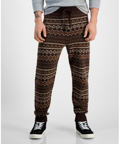 Men's Regular-Fit Fair Isle Knit Joggers Green $18.52 Pants