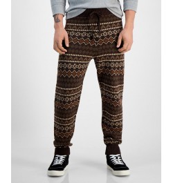 Men's Regular-Fit Fair Isle Knit Joggers Green $18.52 Pants