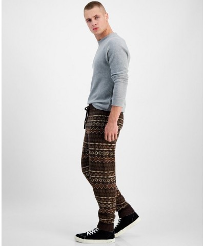 Men's Regular-Fit Fair Isle Knit Joggers Green $18.52 Pants