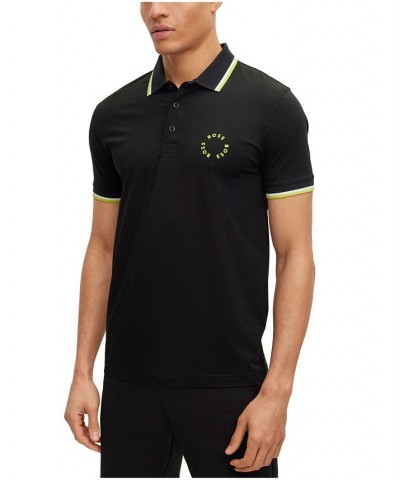 BOSS Men's Stretch-Cotton Slim-Fit Circular Branding Polo Shirt Black $53.76 Polo Shirts