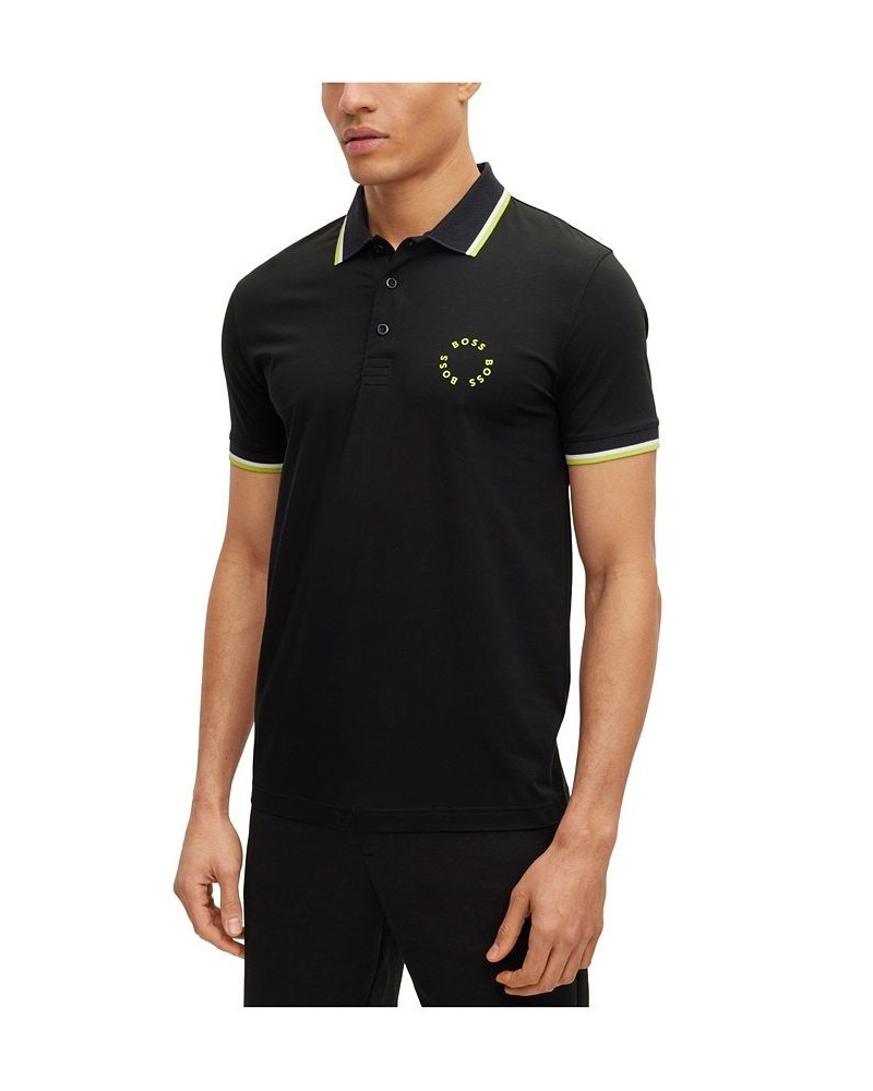 BOSS Men's Stretch-Cotton Slim-Fit Circular Branding Polo Shirt Black $53.76 Polo Shirts