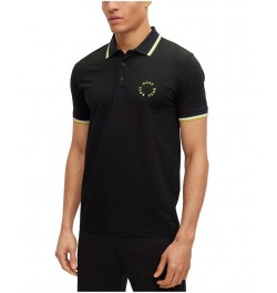 BOSS Men's Stretch-Cotton Slim-Fit Circular Branding Polo Shirt Black $53.76 Polo Shirts