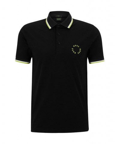 BOSS Men's Stretch-Cotton Slim-Fit Circular Branding Polo Shirt Black $53.76 Polo Shirts