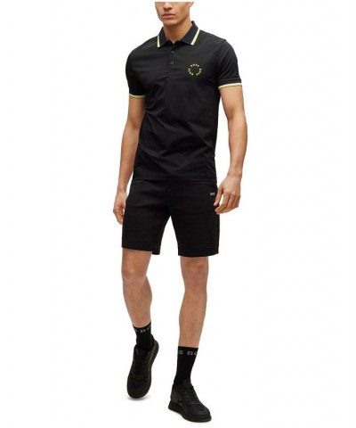 BOSS Men's Stretch-Cotton Slim-Fit Circular Branding Polo Shirt Black $53.76 Polo Shirts