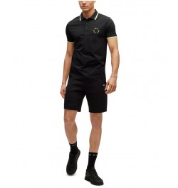 BOSS Men's Stretch-Cotton Slim-Fit Circular Branding Polo Shirt Black $53.76 Polo Shirts