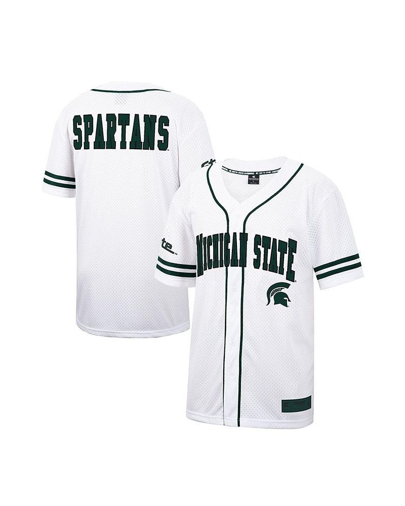 Men's White and Green Michigan State Spartans Free Spirited Baseball Jersey $40.49 Jersey