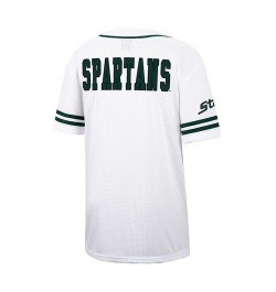 Men's White and Green Michigan State Spartans Free Spirited Baseball Jersey $40.49 Jersey