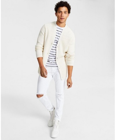 Men's Twisted Classic-Fit Metallic Ribbed-Knit Cardigan White $20.37 Sweaters