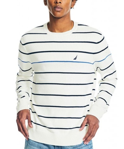 Men's Classic-Fit Cotton Textured Striped Crewneck Sweater White $21.18 Sweaters