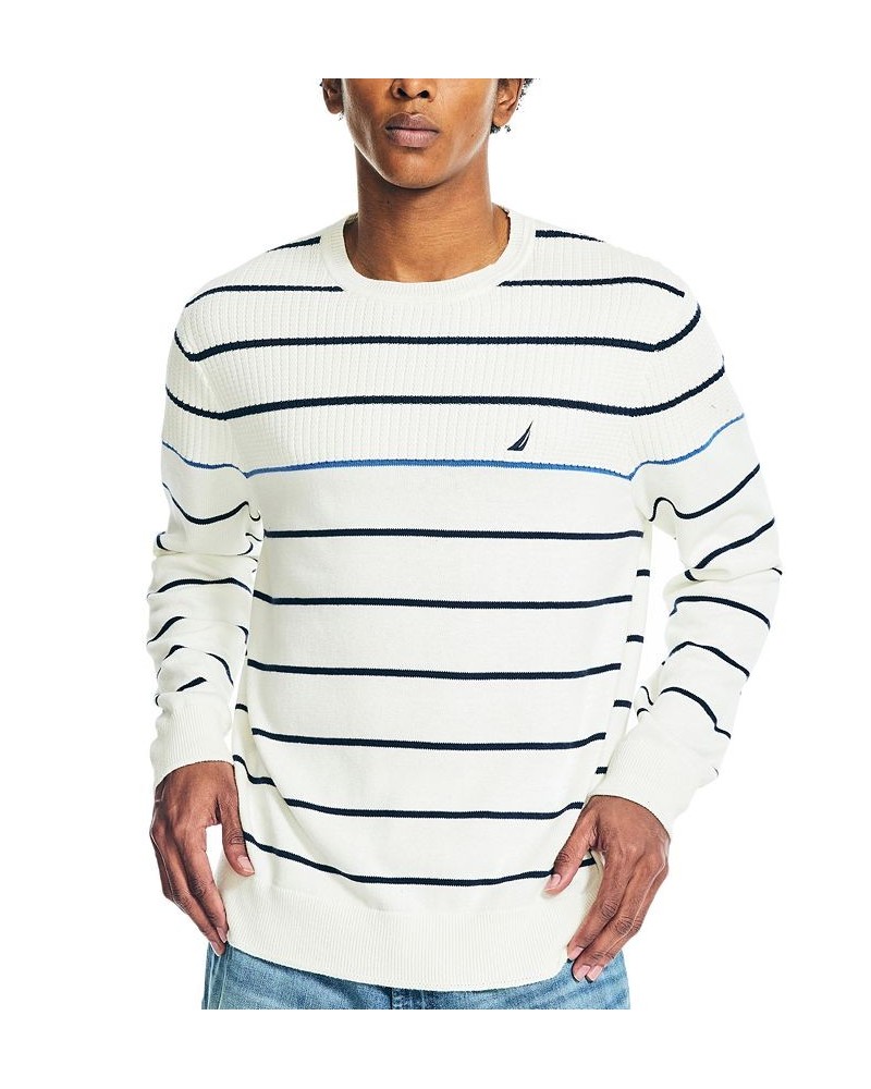 Men's Classic-Fit Cotton Textured Striped Crewneck Sweater White $21.18 Sweaters