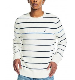 Men's Classic-Fit Cotton Textured Striped Crewneck Sweater White $21.18 Sweaters