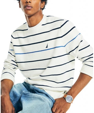 Men's Classic-Fit Cotton Textured Striped Crewneck Sweater White $21.18 Sweaters