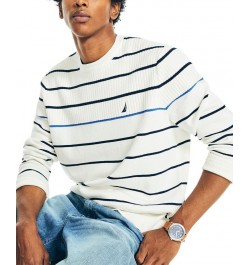 Men's Classic-Fit Cotton Textured Striped Crewneck Sweater White $21.18 Sweaters