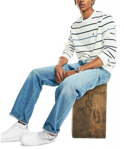 Men's Classic-Fit Cotton Textured Striped Crewneck Sweater White $21.18 Sweaters