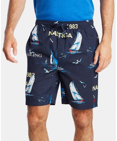 Men's Cotton Sailboat-Print Pajama Shorts Blue $12.93 Pajama