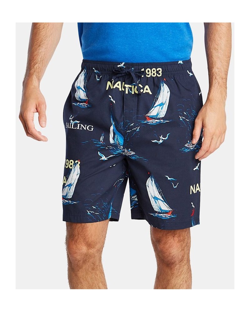 Men's Cotton Sailboat-Print Pajama Shorts Blue $12.93 Pajama