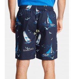 Men's Cotton Sailboat-Print Pajama Shorts Blue $12.93 Pajama