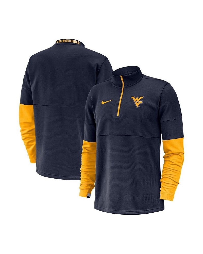 Men's Navy West Virginia Mountaineers Coaches Performance Quarter-Zip Pullover Jacket $52.24 Jackets