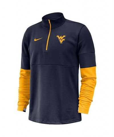 Men's Navy West Virginia Mountaineers Coaches Performance Quarter-Zip Pullover Jacket $52.24 Jackets