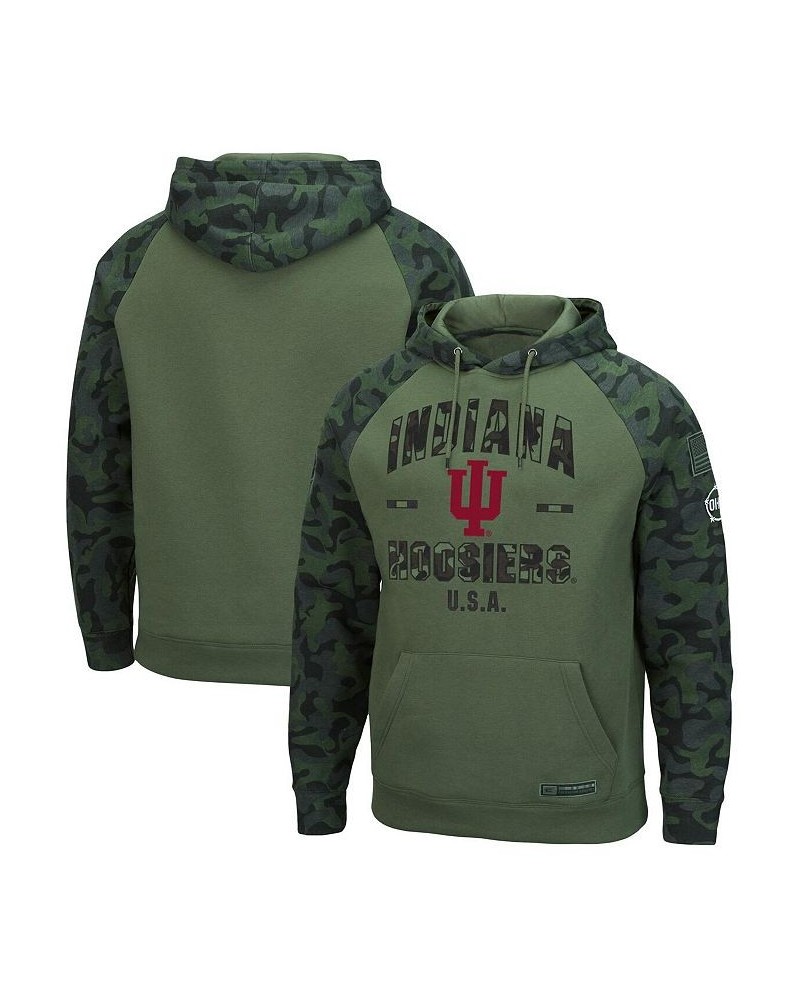 Men's Olive, Camo Indiana Hoosiers OHT Military-Inspired Appreciation Raglan Pullover Hoodie $41.24 Sweatshirt