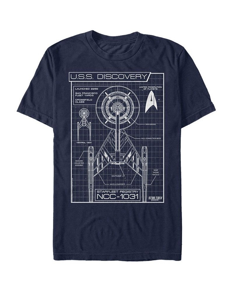 Star Trek Men's Discovery Ncc-1031 Schematic Short Sleeve T-Shirt Blue $19.24 T-Shirts