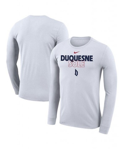 Men's White Duquesne Dukes On Court Bench Long Sleeve T-shirt $24.00 T-Shirts